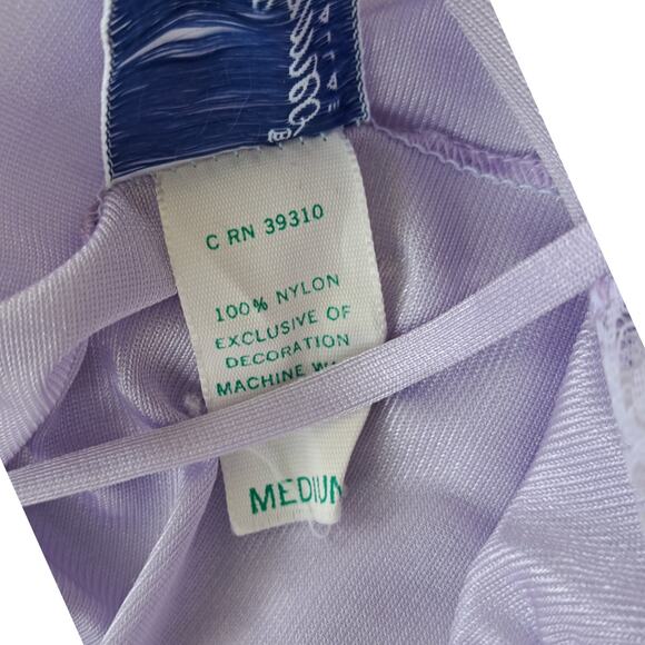 Vintage Purple Long Nylon Nightgown Sexy White Lace by Lady Cameo Medium - Picture 6 of 8